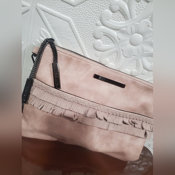 COPY - Steve Madden Blush Pink Faux Leather Suede Fringe Clutch Tablet Case Bag - Picture 5 of 7